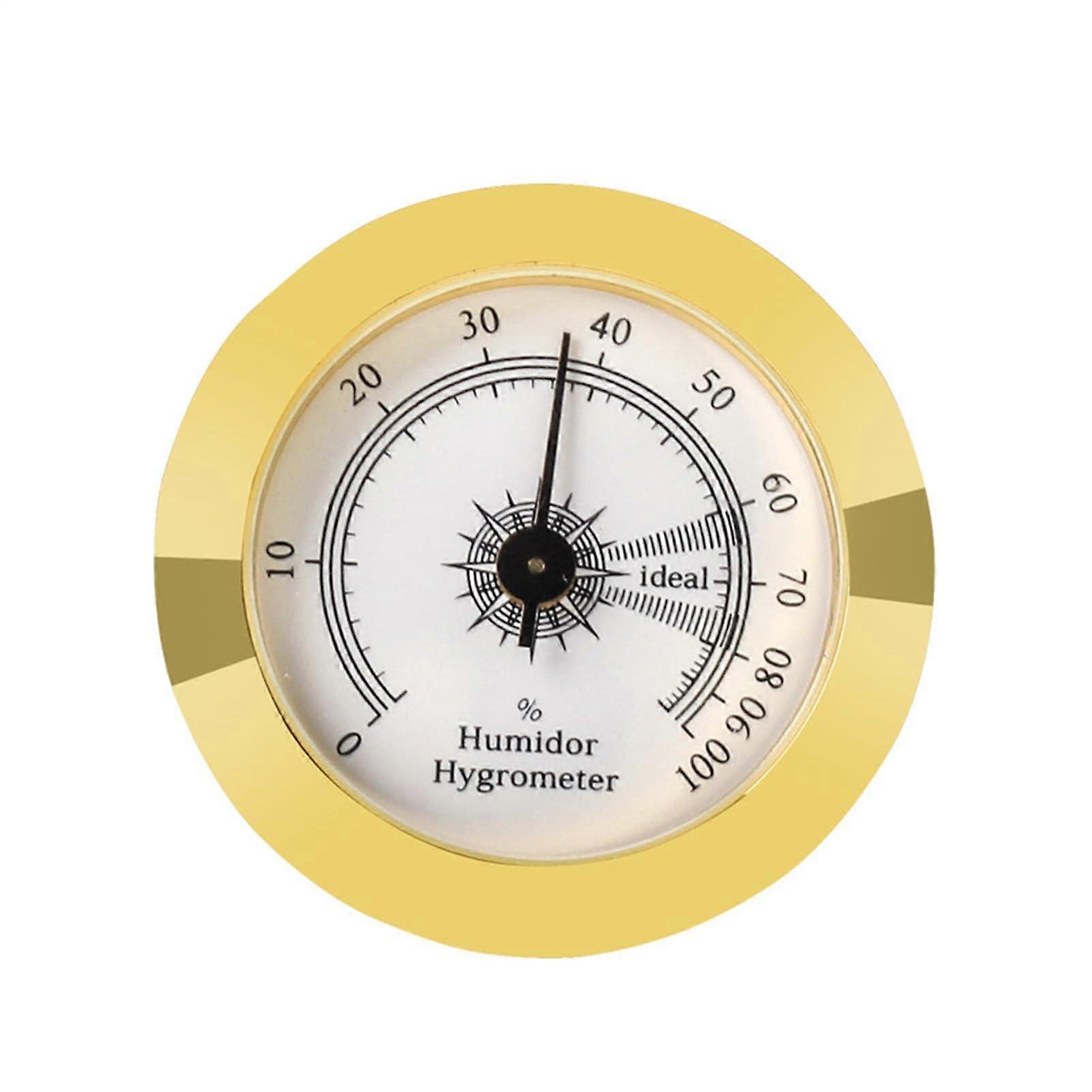 Hygrometer - Round Analog Humidity Meter with Golden Front for Humidors, High Accuracy, Mechanical, 3 Inch