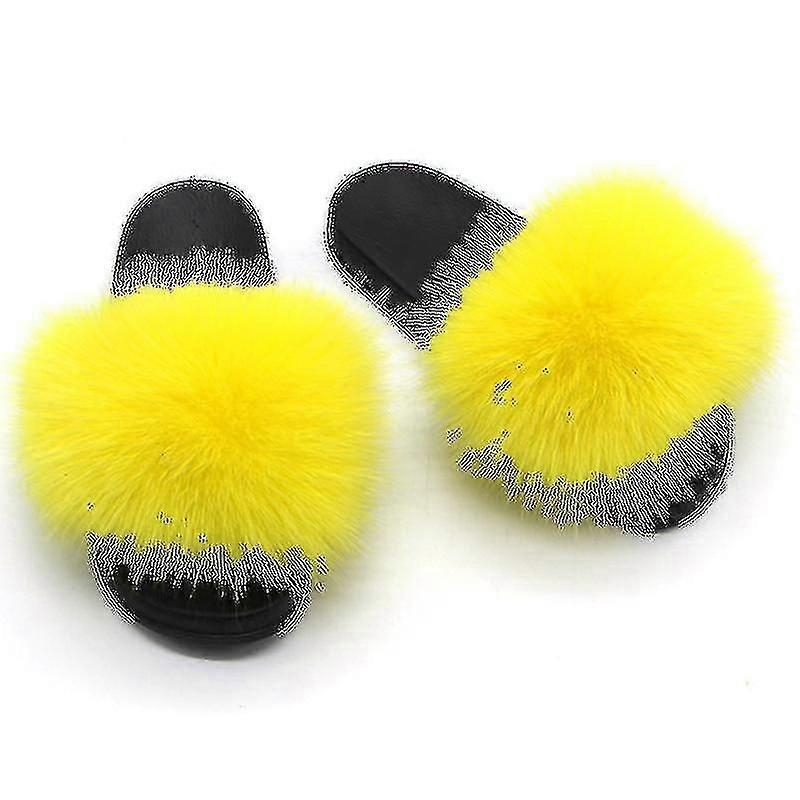 شبشب فرو ثعلب للنساء - شبشب فرو مريح مفتوح الأصابع للاستخدام الداخلي والخارجي