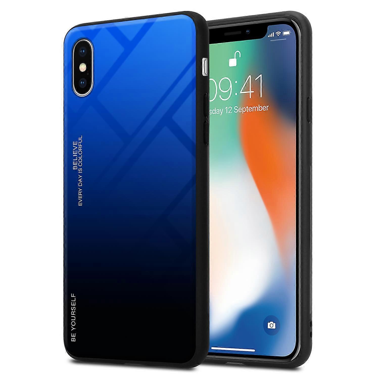 ケース iPhone X / XS TPU保護ケース - 保護ガラス付き裏表紙 - ツートンカラー