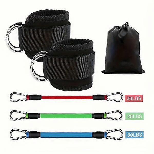 Ankle resistance band set with 2 ankle straps and 3 elastic bands, strengthening muscles and improving flexibility