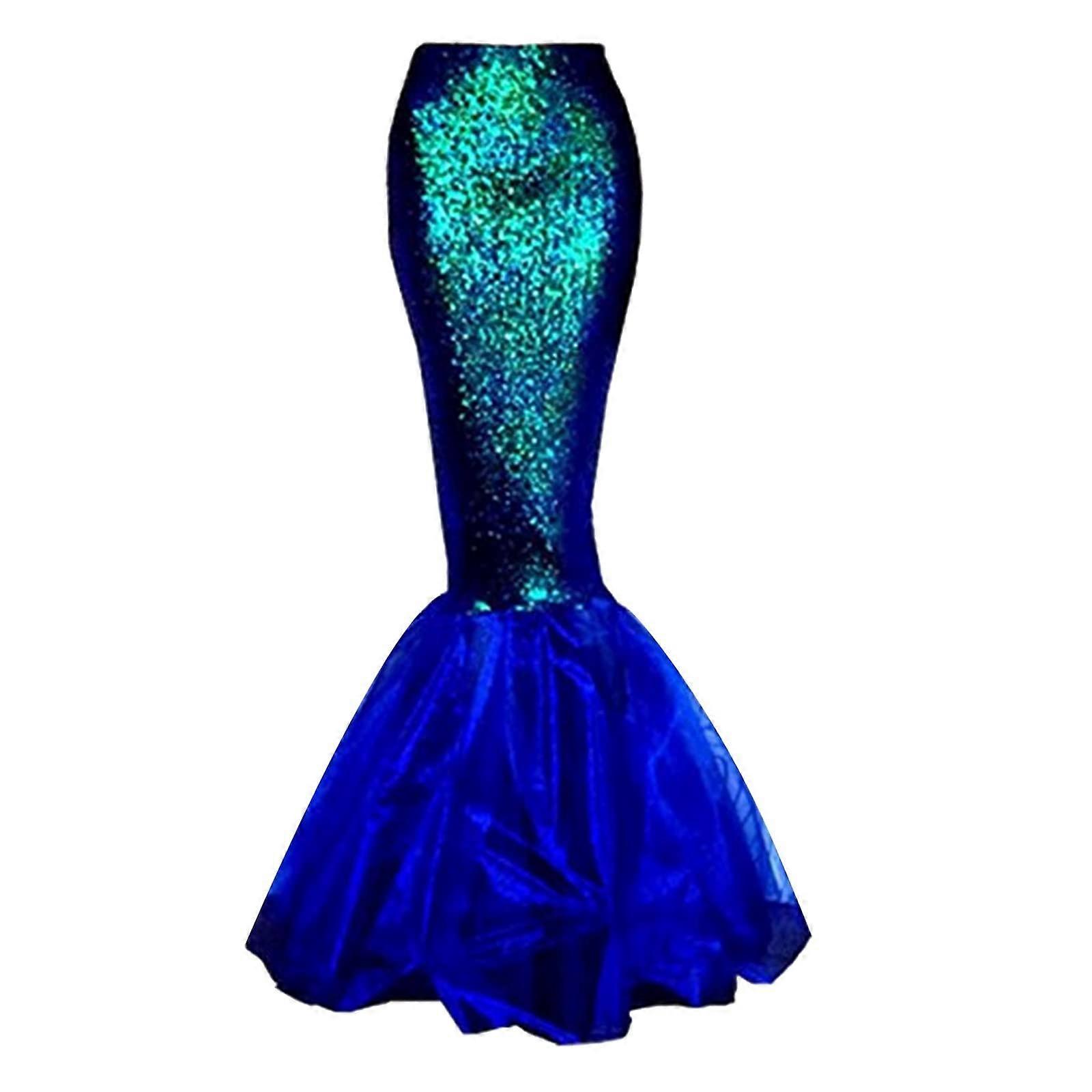 Table Skirts for Rectangle Tables 8ft Women's Sequin Maxi Cosplay Costume Dress Halloween Party Sexy Blue M