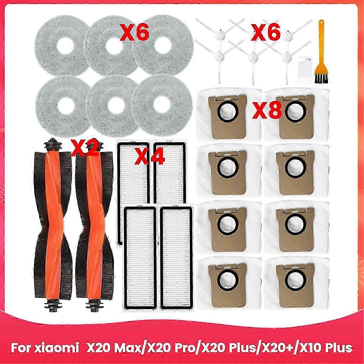 For X20 Max, X20 Pro, X20 Plus, X20+, X10 Plus Robot Vacuum Parts Main Side Brush HEPA Filter Mop Cloth Dust Bags