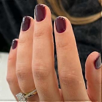 Extra Kort Drukken op Nagels Vierkant Wijnrood Nep Nagels Petite Effen Kleur Acryl