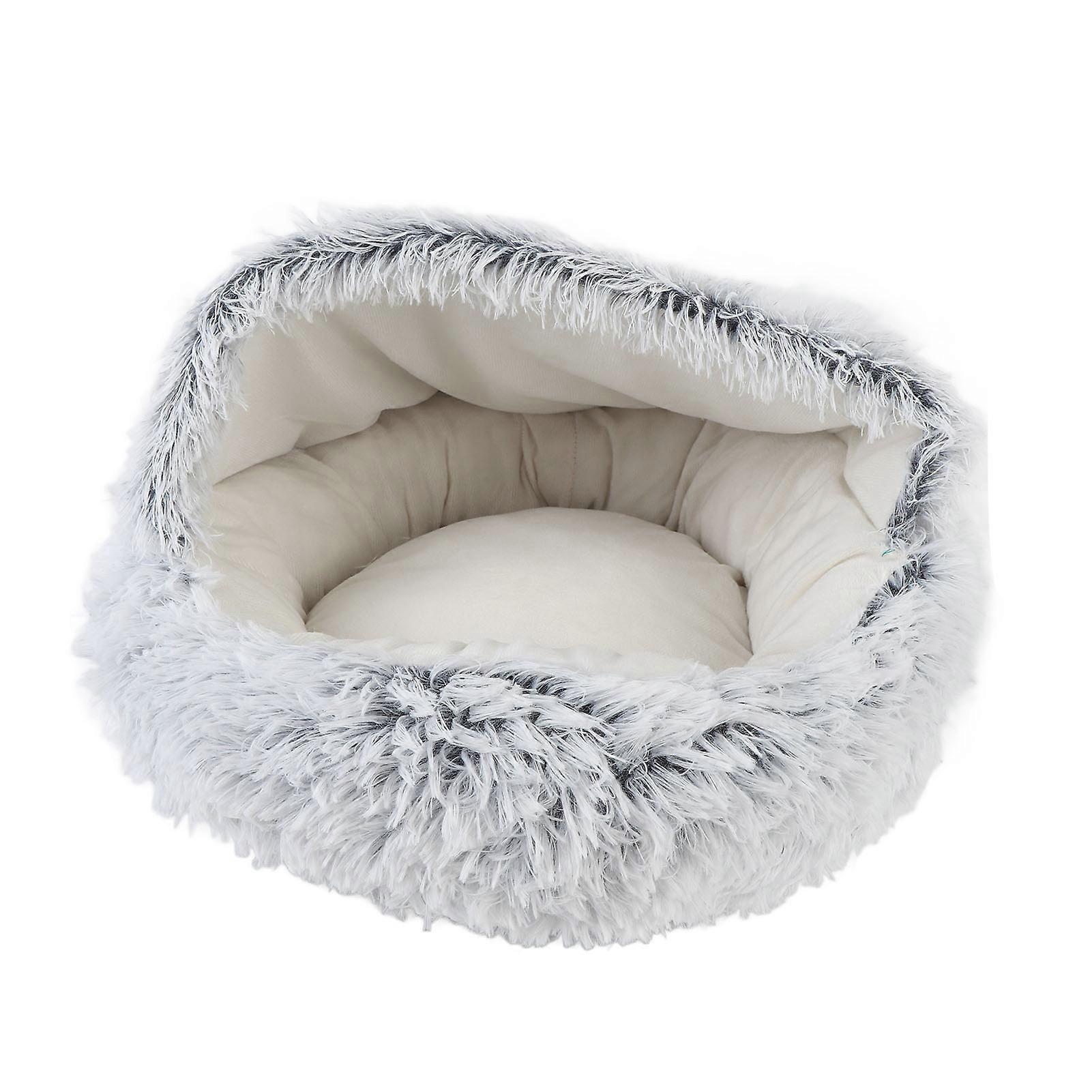 Cat Cave Bed Soft Cozy Semi Enclosed Calming Pet Bed Grey