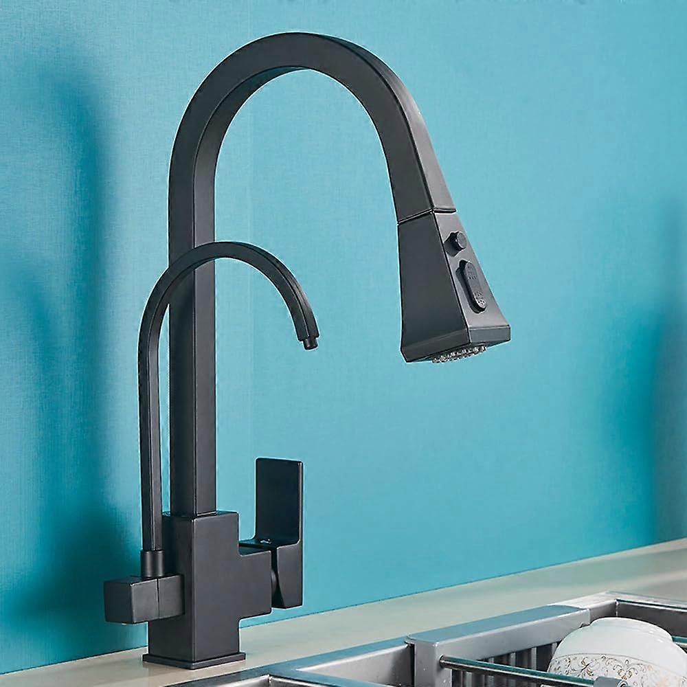 Kitchen Faucet PullOut Purification Filter Tap, 3Way Mixer, Matte Black A