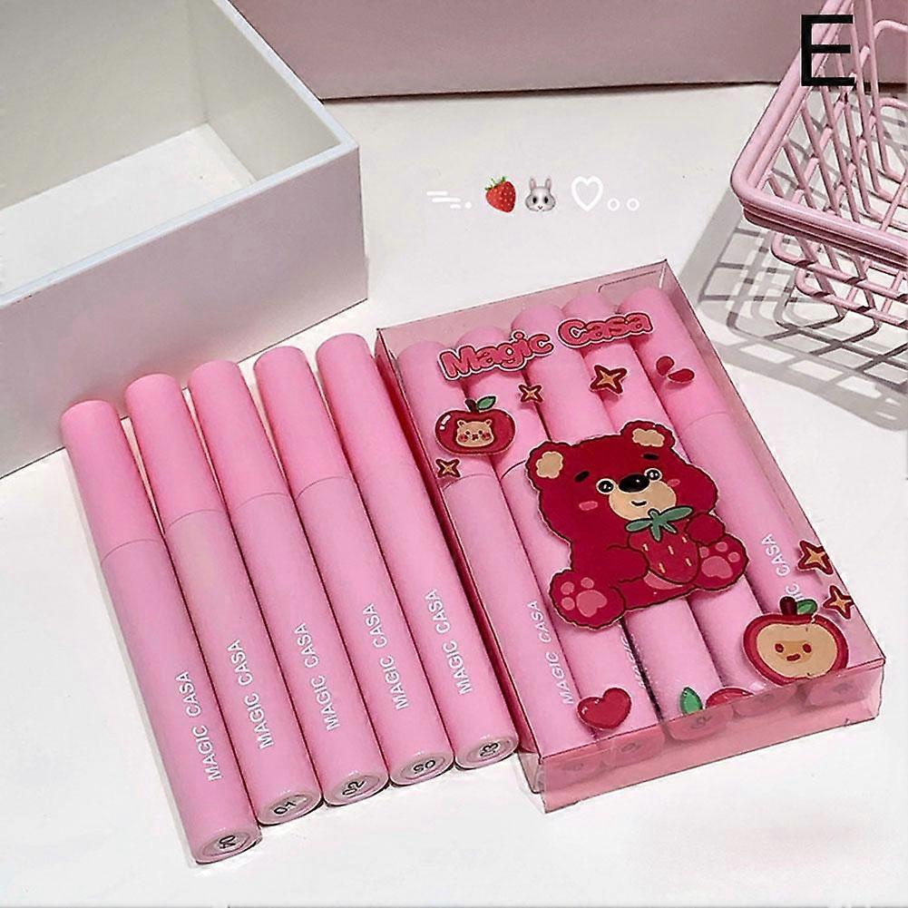 Velvet Lip Glaze Set - Chubby Strawberry Bear, 5-Piece, Matte, Long-Lasting, Non-Staining