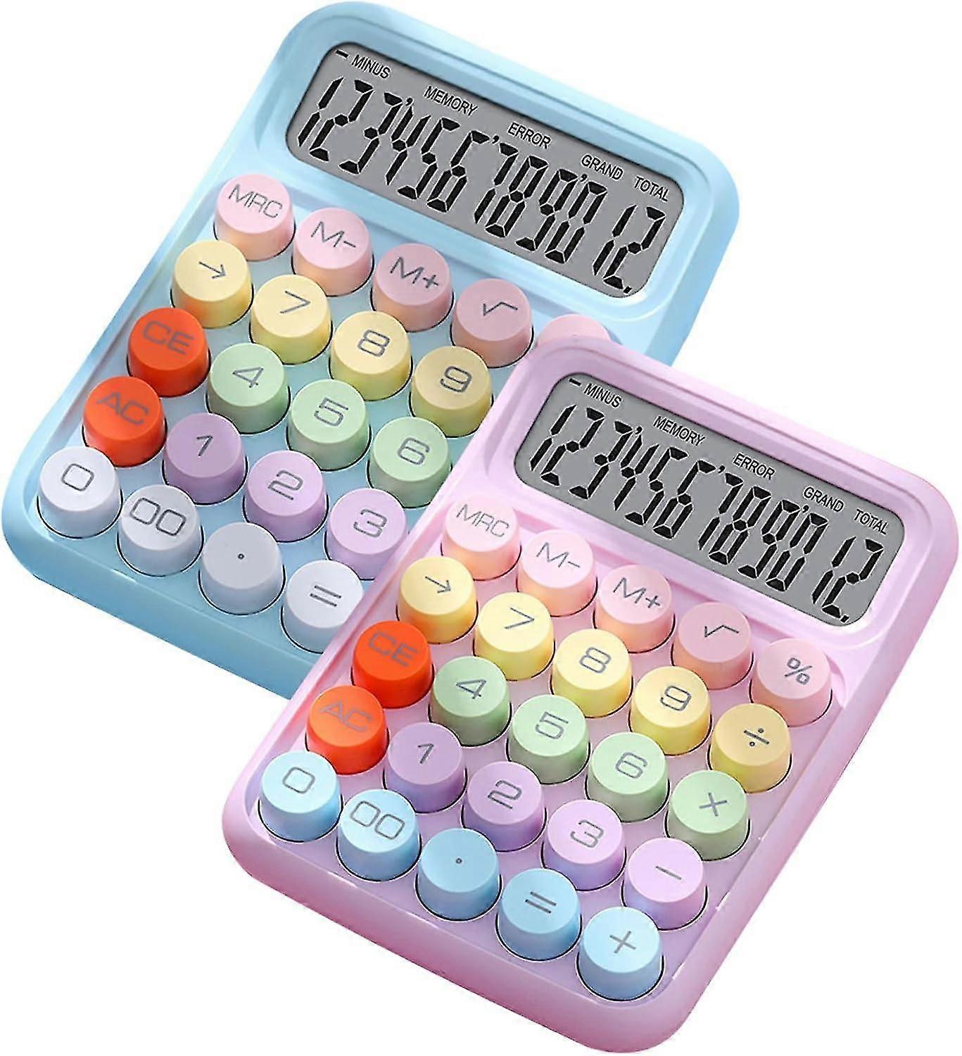 2 Pack Colorful Candy Color Electronic Computer, 12 Digit Large Round Button Office Calculator-Q33
