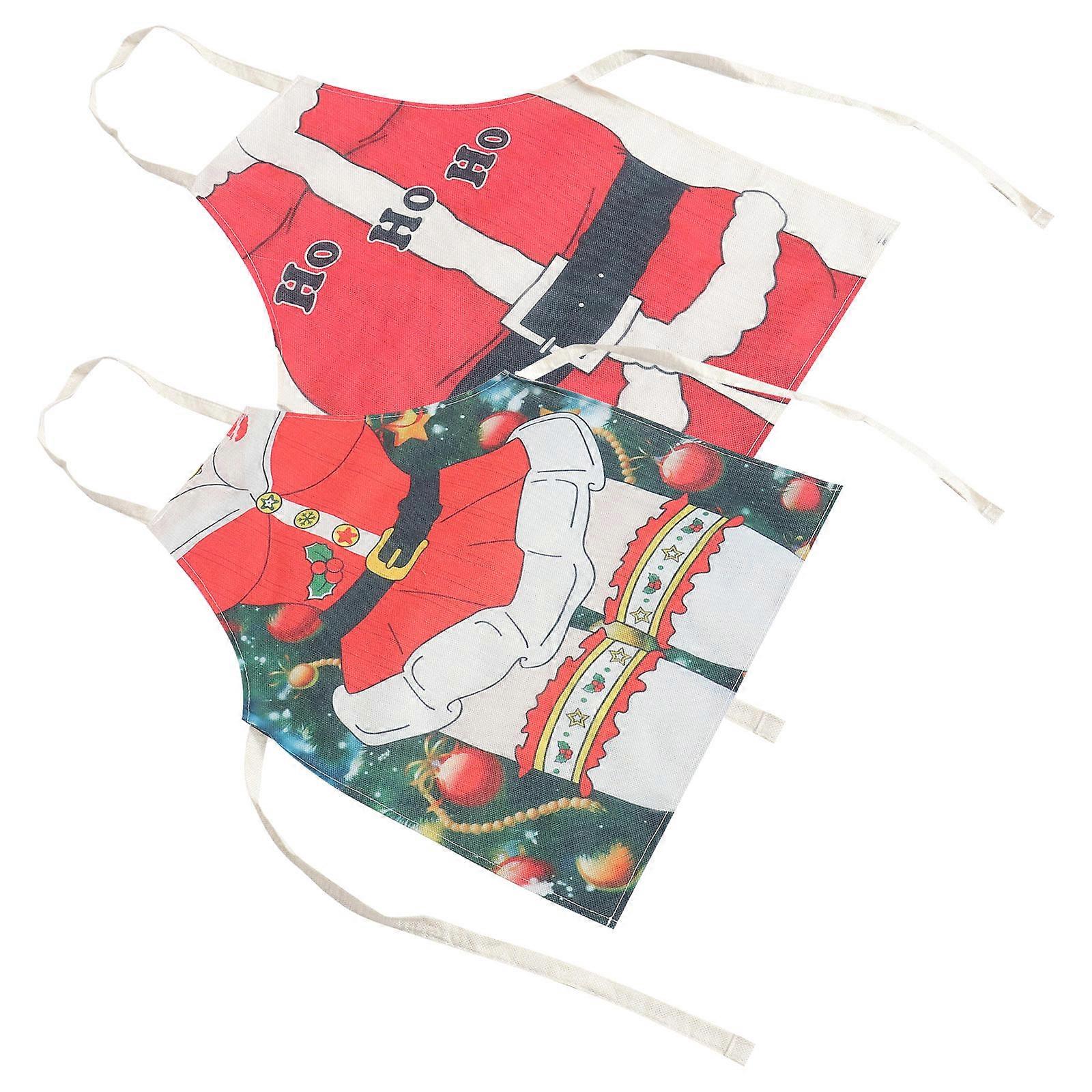 2 Pcs Red Cartoon Printed Pinafore Aprons For Children Enhancing Festive Atmosphere Role-Playing