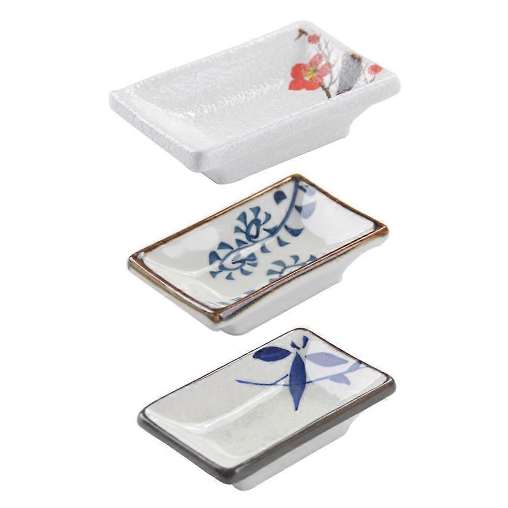 3pcs Hand Painted Japanese Style Ceramic Sauce Dishes, Adorable Dipping Bowls for Household & Restaurant Use, Slip Design, Random Style for Condiments
