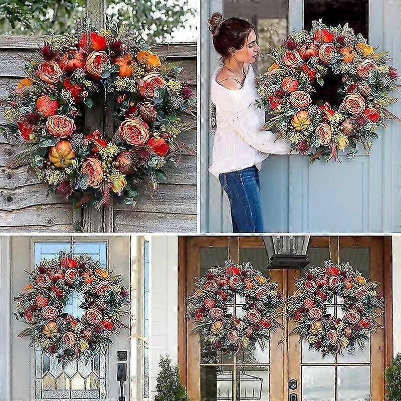 Artificial Fall Wreaths For Front Door Rustic Autumn Wreath With Pumpkin Rose cs