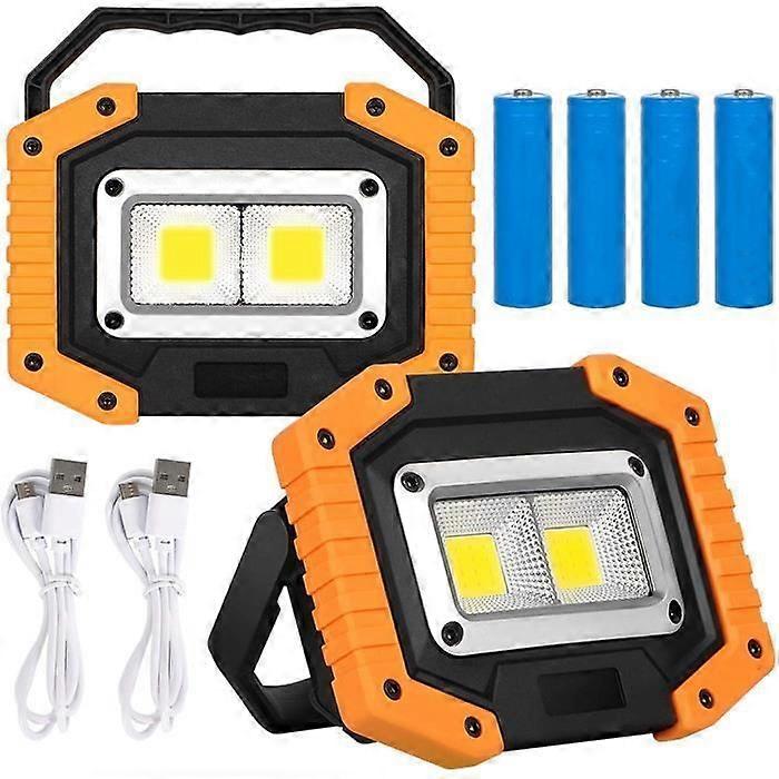 2pcs Rechargeable LED Floodlight 30W Security Lamp 3 Modes Camping COB Waterproof Work Light