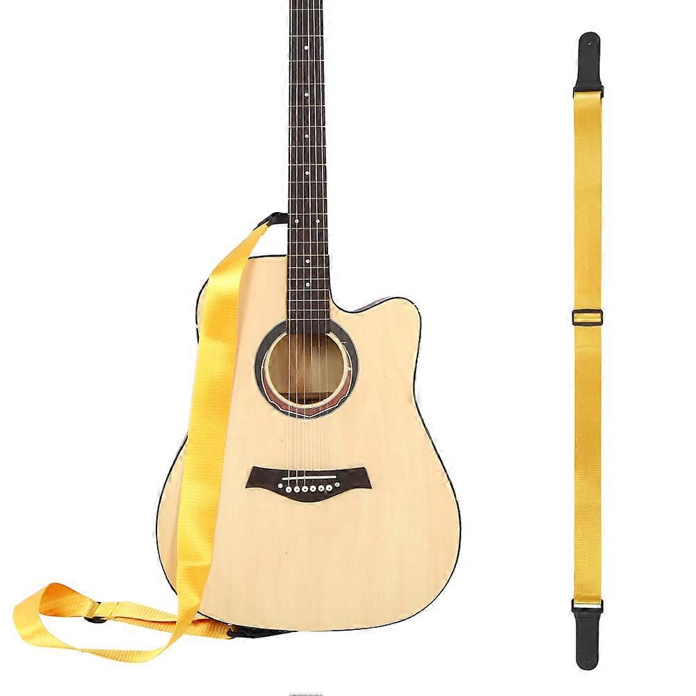 Adjustable Nylon Guitar Strap with Top-Grain Leather Head, Gold