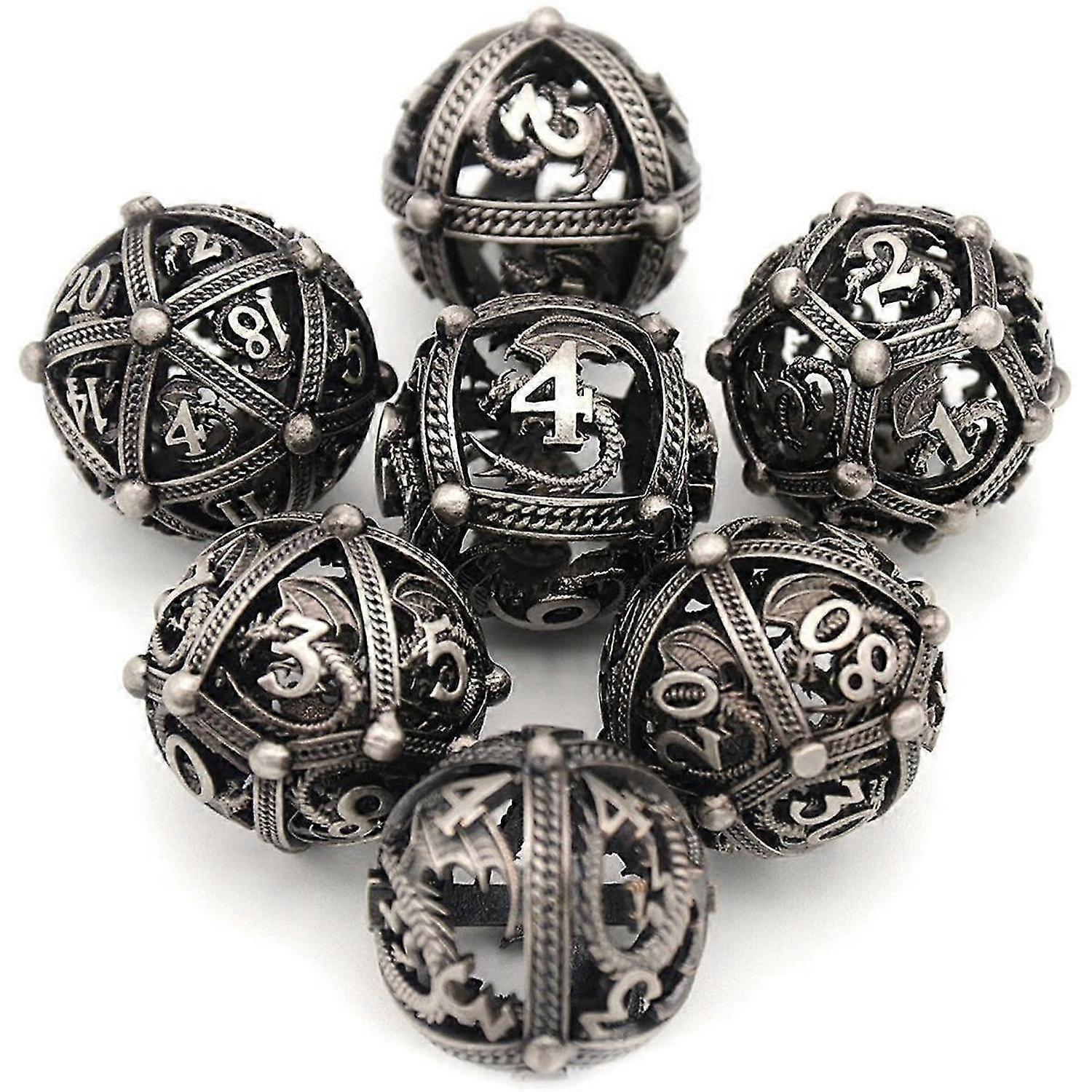 Metal Dice, 7 PCS Heavy Solid Metallic Dragon Dice Set for Dungeons and Dragon Tabletop Game A