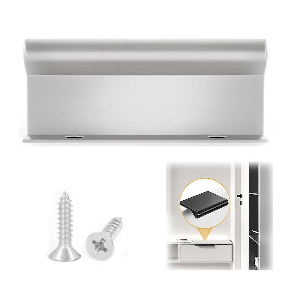 Simple invisible door handle, long concealed handle for wardrobe drawers, side-mounted, minimalist furniture handle, 12 cm, hole spacing 96 mm, silver