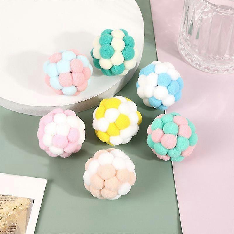 Cat Plush Bouncy Toy Ball Macaron Color Bell Rainbow Ball Chewing Self-entertainment Boredom Relief Interactive Cat Toy