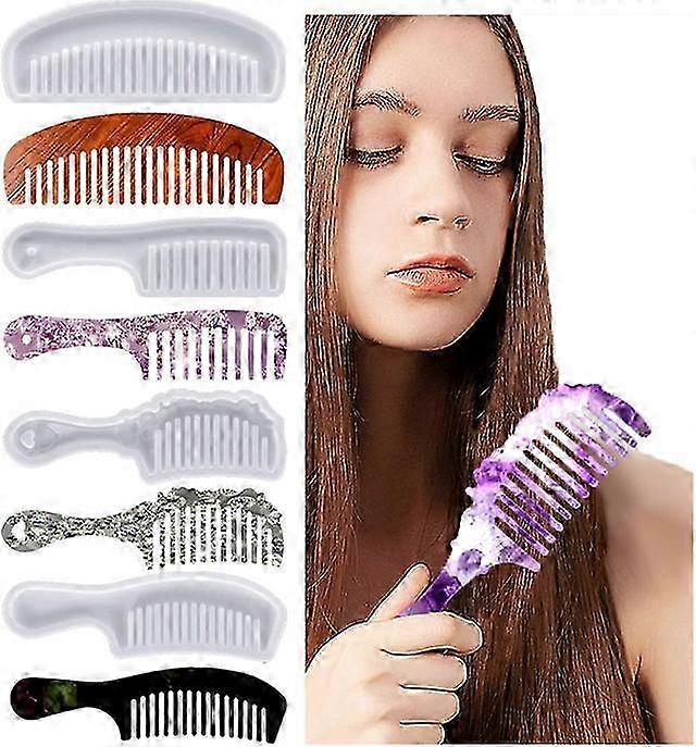 4 Styles Hair Comb Resin Molds Craft Tools Comb Resin Molds DIY Hair Styling Comb Tool Comb Silicone Mold with Handle Hairdressing Comb Mold