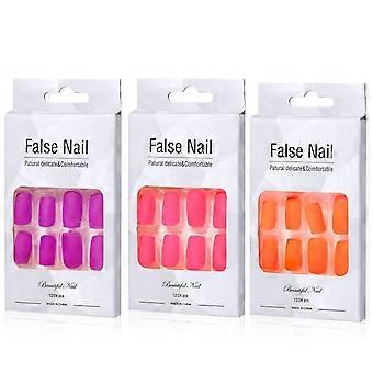 Fluorescent False Nails Press on Nails  Color Full Cover Fake Nails Artificial Nails for DIY Nail Art Salon Nails for Women Girls