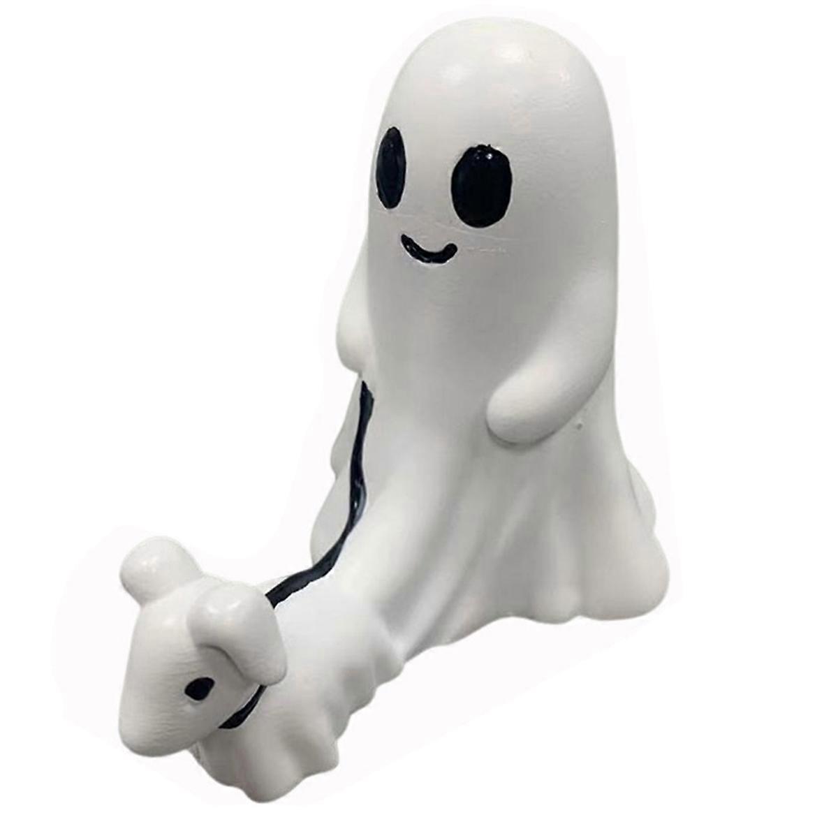 Ghost Walking Dog Statue, Ghost Walking His Ghost Dog (Boy) Medium