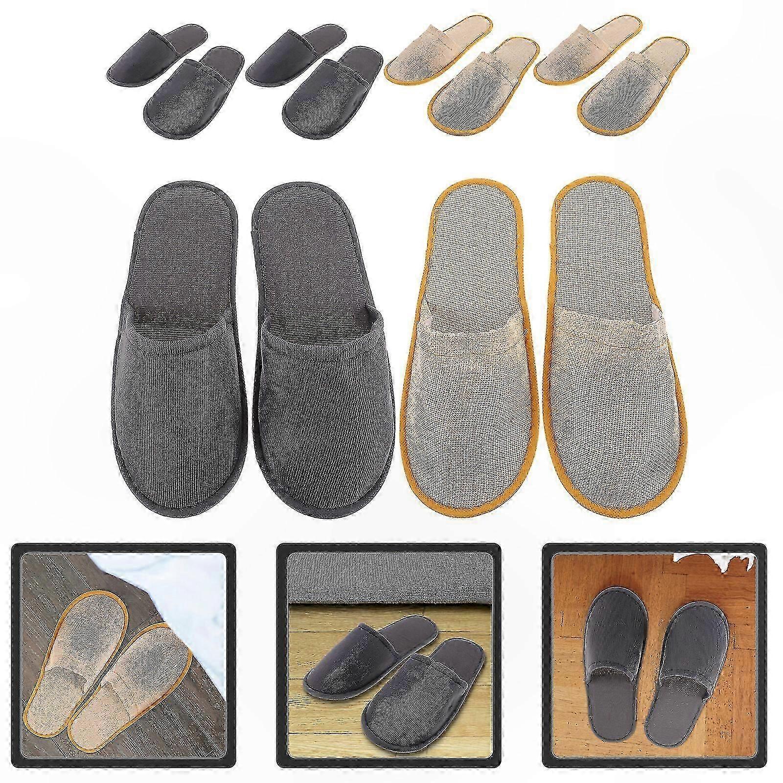 Disposable Towel Slippers for Guests, 6 Pairs, Comfortable House Shoes for Hotels and Spas
