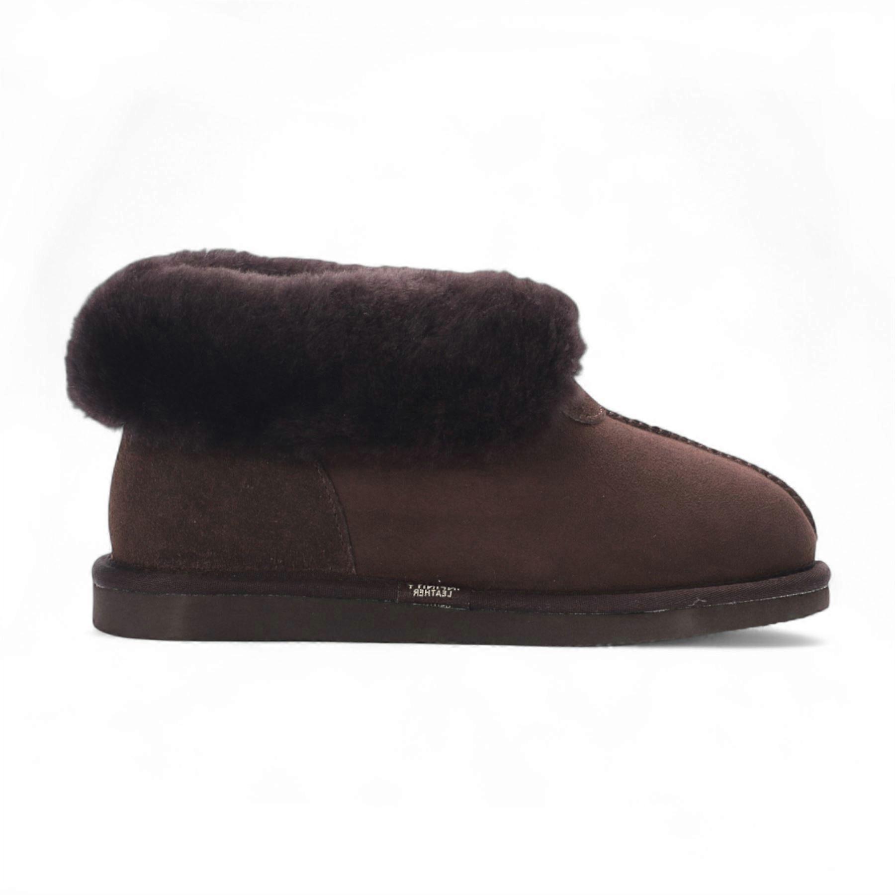 Women's Sheepskin Suede Ankle Slippers Brown Slip-On Bootie Winter Non-Slip Comfort