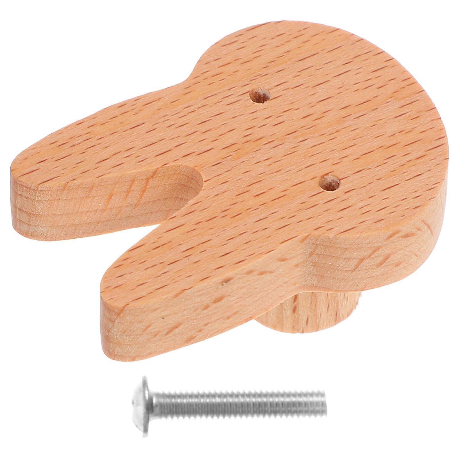 Wooden Drawer Knobs Bunny Shaped for Wardrobe 4Pcs Khaki Handles