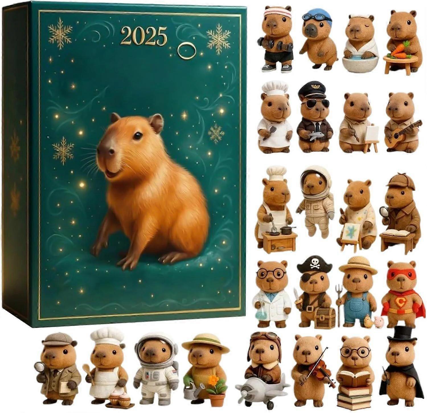 Capybara-Adventskalender 2025 | 24-Tage-Countdown-Kalender mit Weihnachtsornament und süßem Capybara-Anhänger aus 2D-Acryl, Weihnachtsbaumschmuck