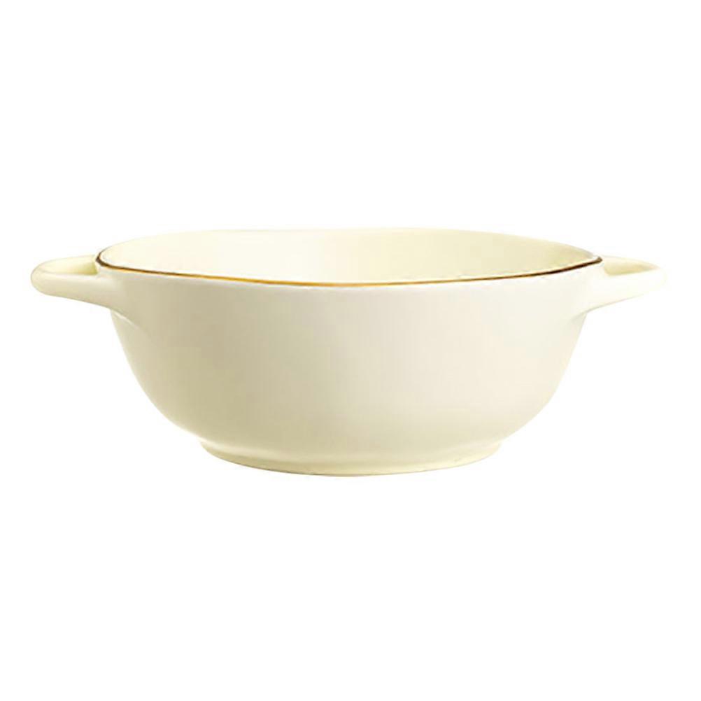 Beige Double Handle Salad Ceramic Bowl for Kitchen Use