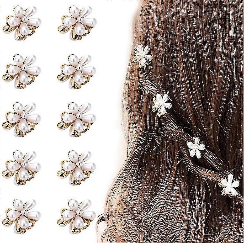 10 Stück kleine Perlenhaarkrallenclips Mini-Perlenkrallenclips mit Blumendesign A
