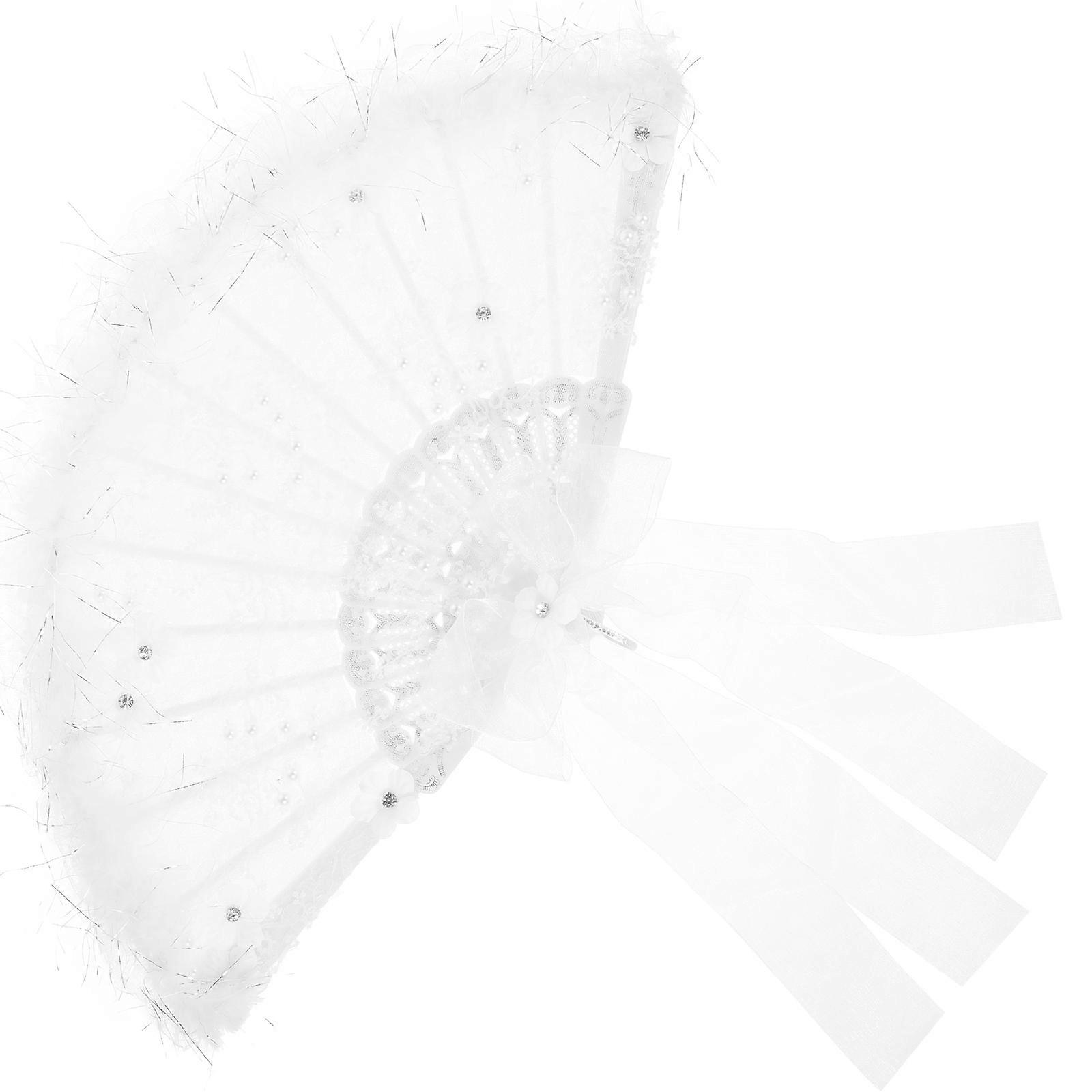 Plume Folding Fan Handheld for Cooling Use 2Pcs White Chinese Style Fan