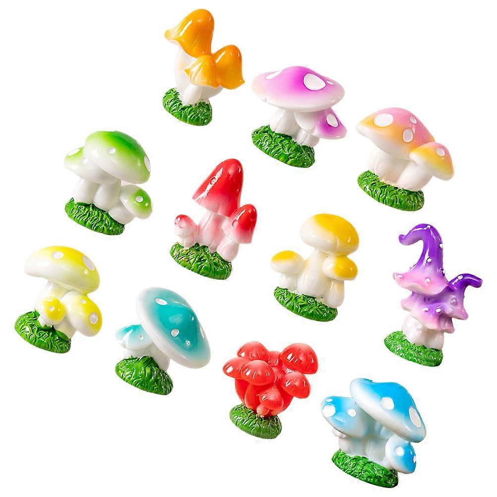 Resin Mushroom Landscaping 11Pcs Great For Micro Landscape Decoration Assorted Color Charming Craft