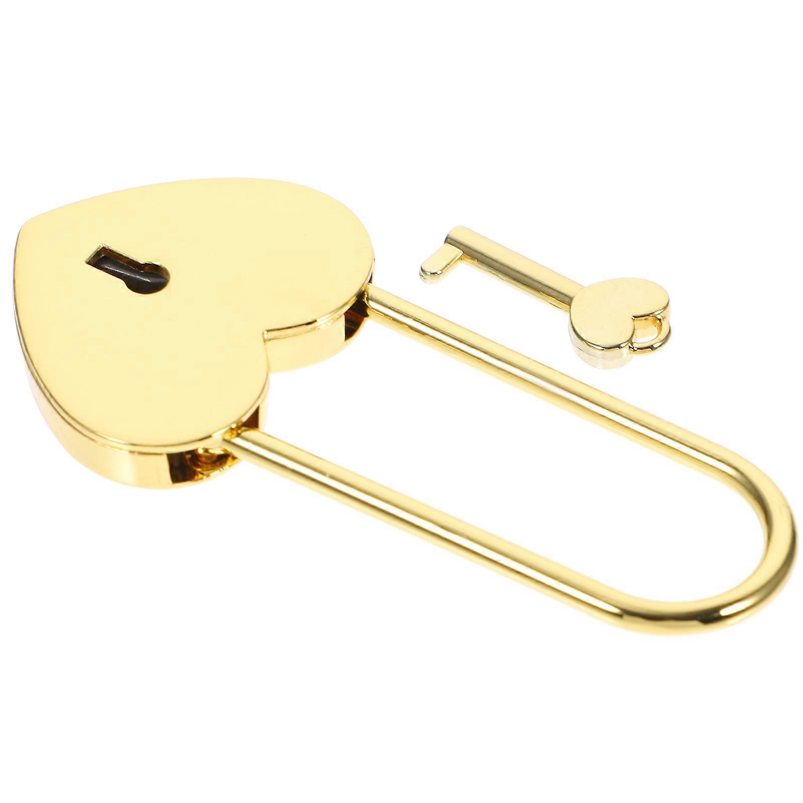 Small Padlocks with Keys Heart Luggage Lock for Backpack 2Pcs Golden