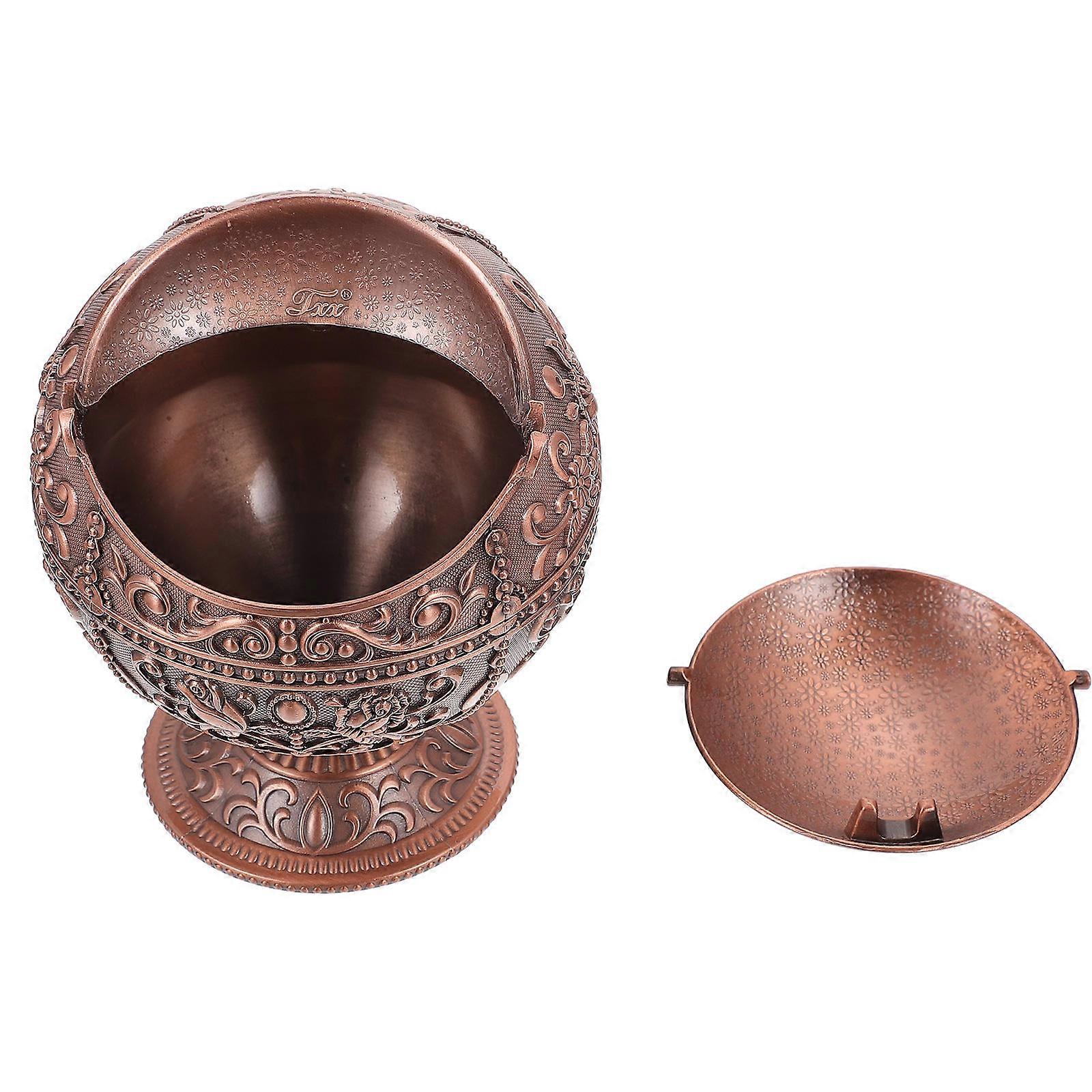 Red Ground Globe Ashtray Creative Spherical Ashtray with Lid 1Pcs