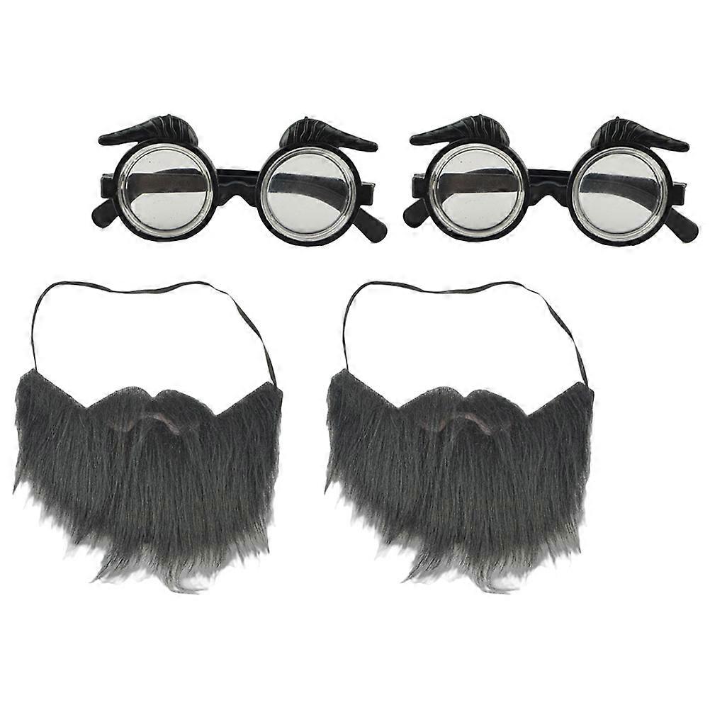 Performance Cosplay Beard Eyeglasses Set for Party Decoration 4Sets Black