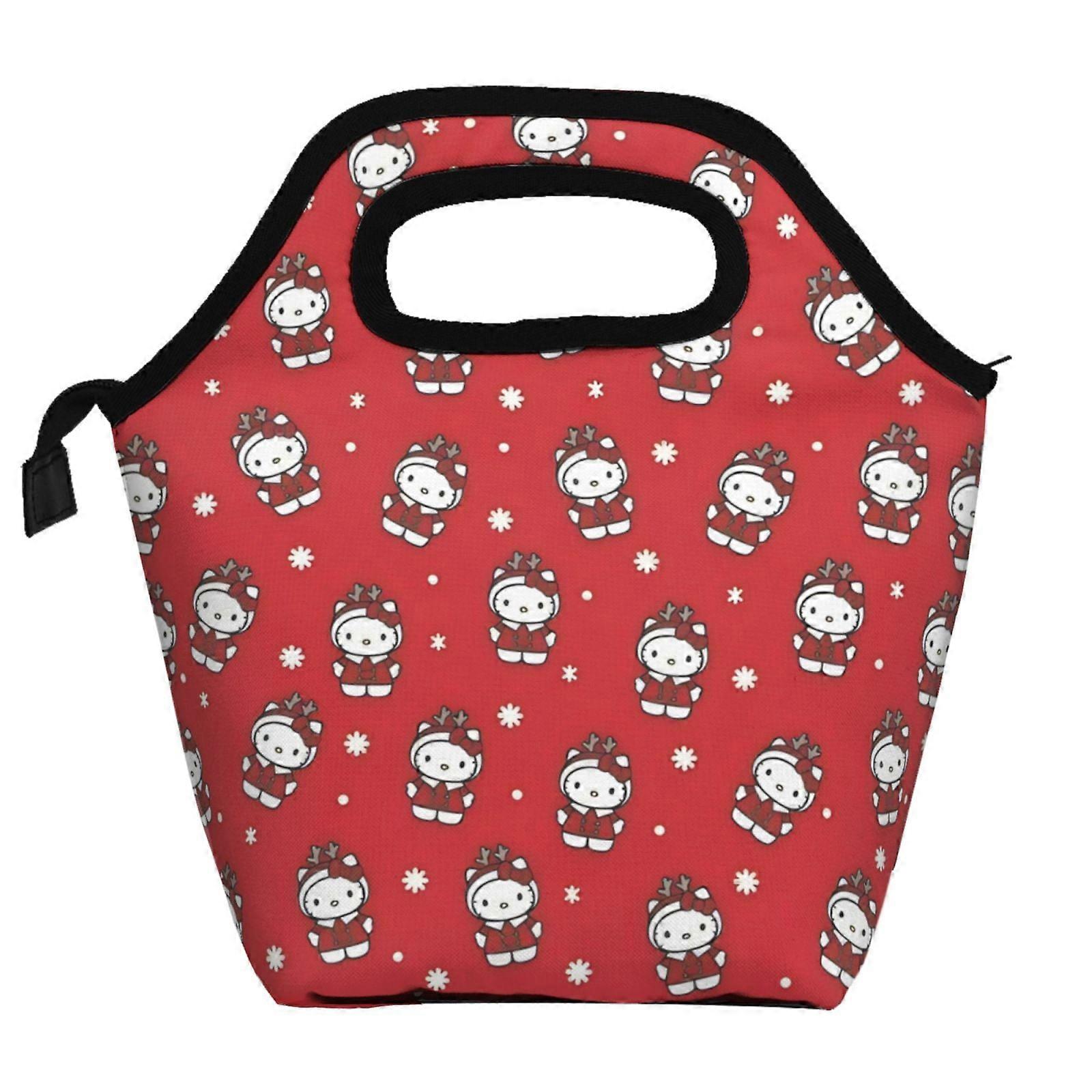 Hello Kitty Christmas Lunch Bag Soft Polyester Lunch Bag Portable Insulated Zipper Bento Bag Foldable Reusable Lunch Tote Bag Unisex