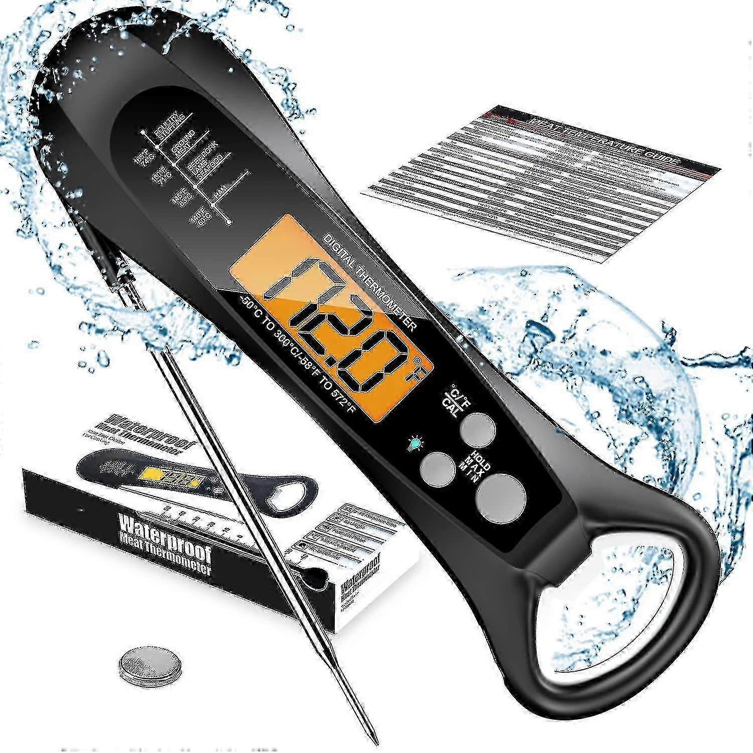 Read Meat For Ing, Fast Digital Food With Back, , Calibrat, And Foldable Probe For Deep Fr