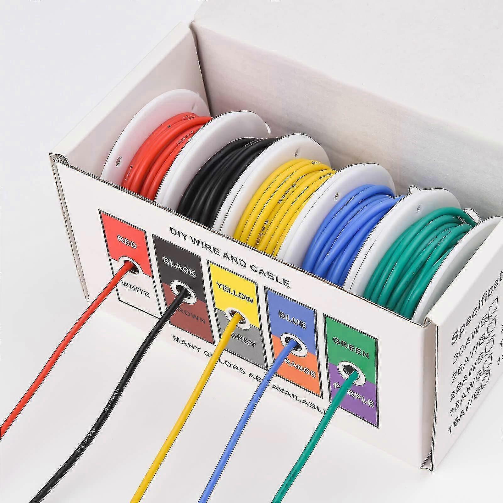 18 Awg Stranded Wire 18 Gauge Tinned Copper Wire Flexible Silicone Electrical Connection Wire Kit Outer Diameter: 2.3mm, 5 Colors, 16.4ft/5m Each, Diy