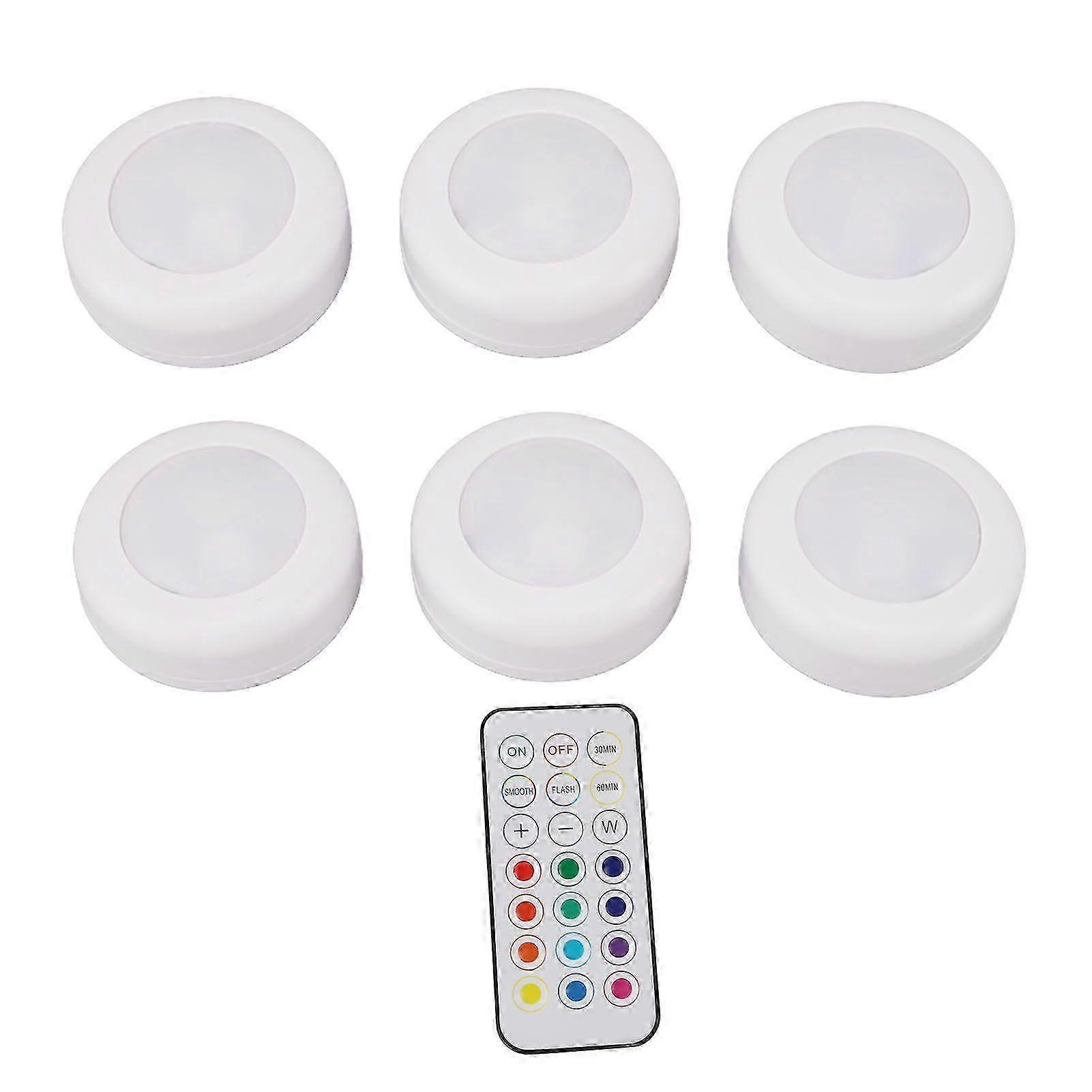 6PCS LED Puck Lights with Remote Control Dimmable Circular Lamp for Under Cabinet Closet Counter Lighting White