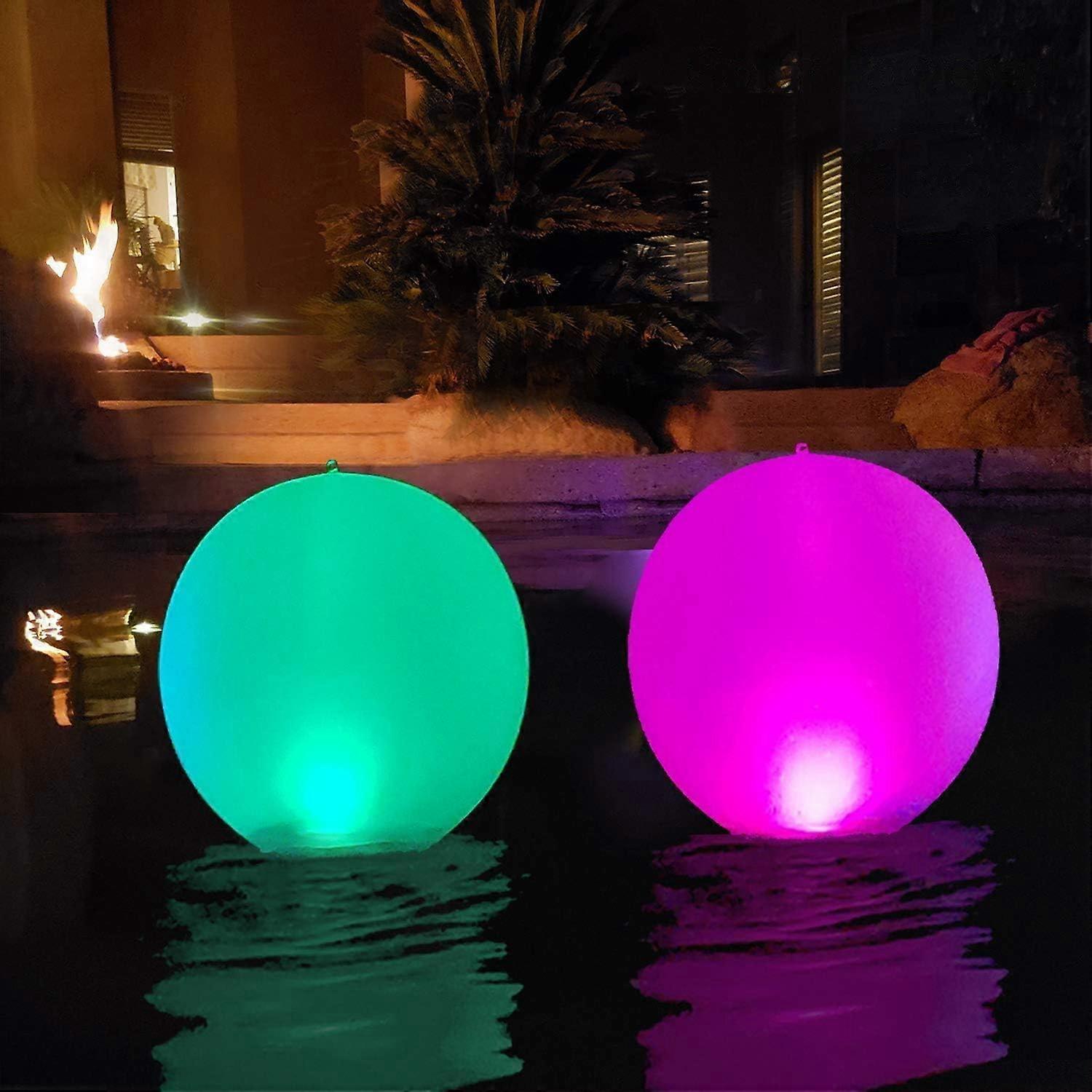 2 Pack Inflatable Solar Pool Lights 14Inch IP68 Floating Globe With 4Color LED For Pools, Beach and Outdoor Decor