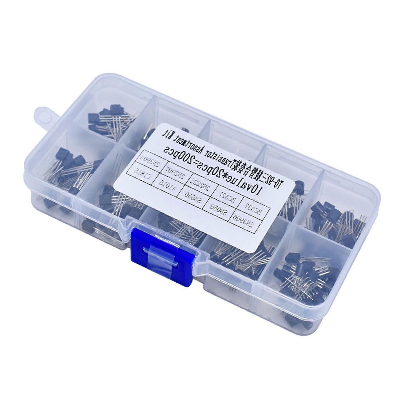 200Pcs 50V 100mA TO-92 Transistors 10 Value 3 Pin Transistor Assortment Kits for Circuit Board Projects Easy to Install Multicolor