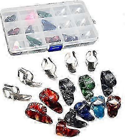 15pcs Finger Pick Thumb Pick Set Guitar Picks With 15 Grid Case Storage Box