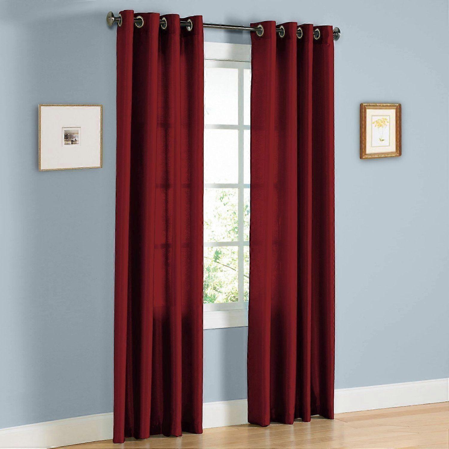 2 Piece Solid Faux Silk Grommet Window Curtain Panel