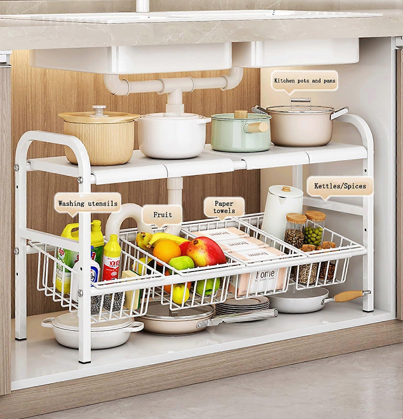 Extendable Under Sink Storage 2Tier Adjustable Organizer For Kitchen And Bathroom Cabinet MultiFunctional Storage Rack