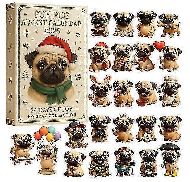 Funny Pug Advent Calendar Countdown Blind Box Christmas Tree Decoration Acrylic Pendant _kkx3
