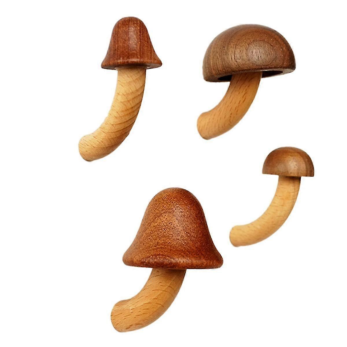 Solid wood magnets for kitchen fridge - 4Pcs 3D mushroom decor ornaments