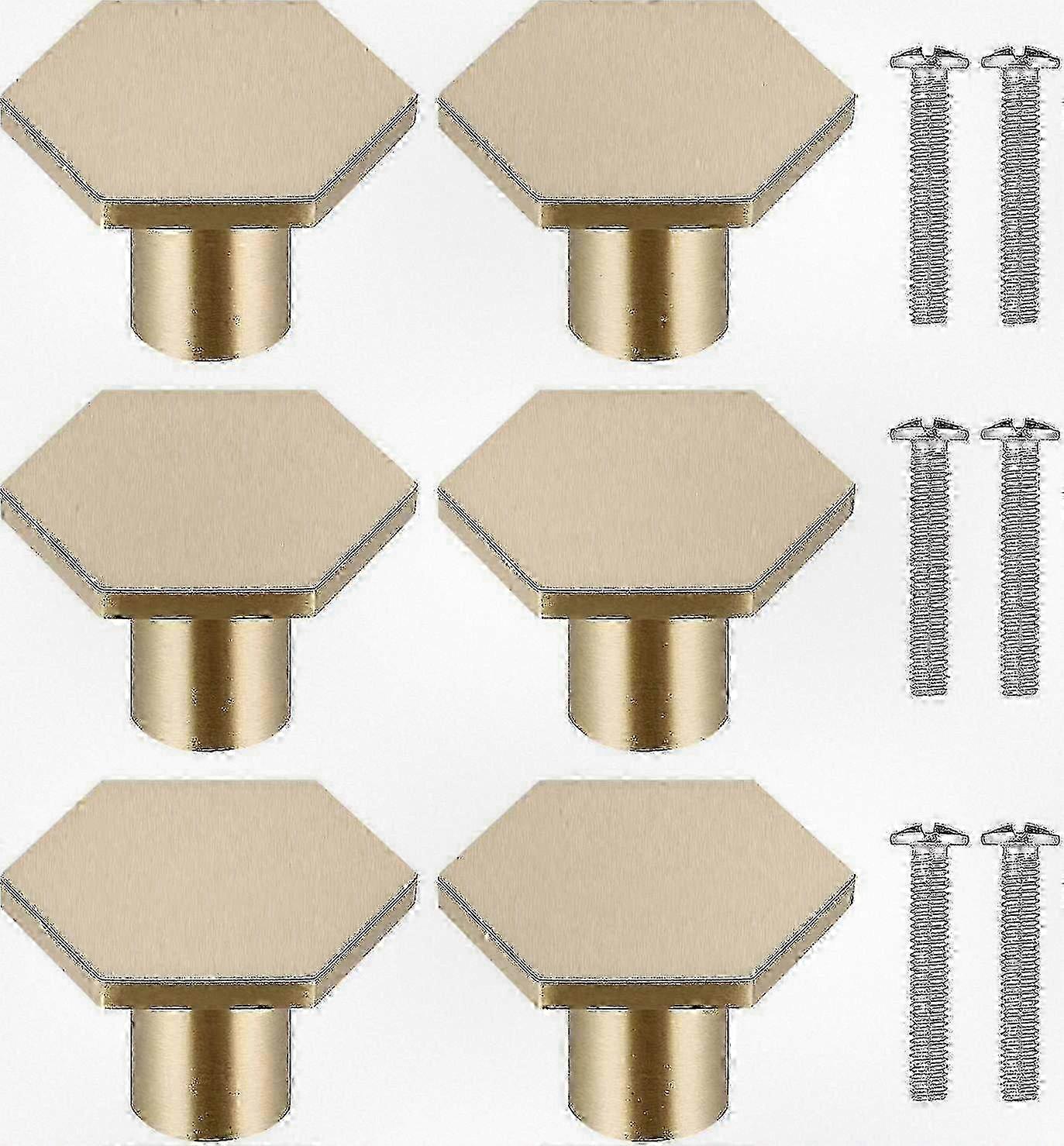 6-Piece Hexagonal Cabinet and Drawer Handles in Solid Brass, Gold Finish