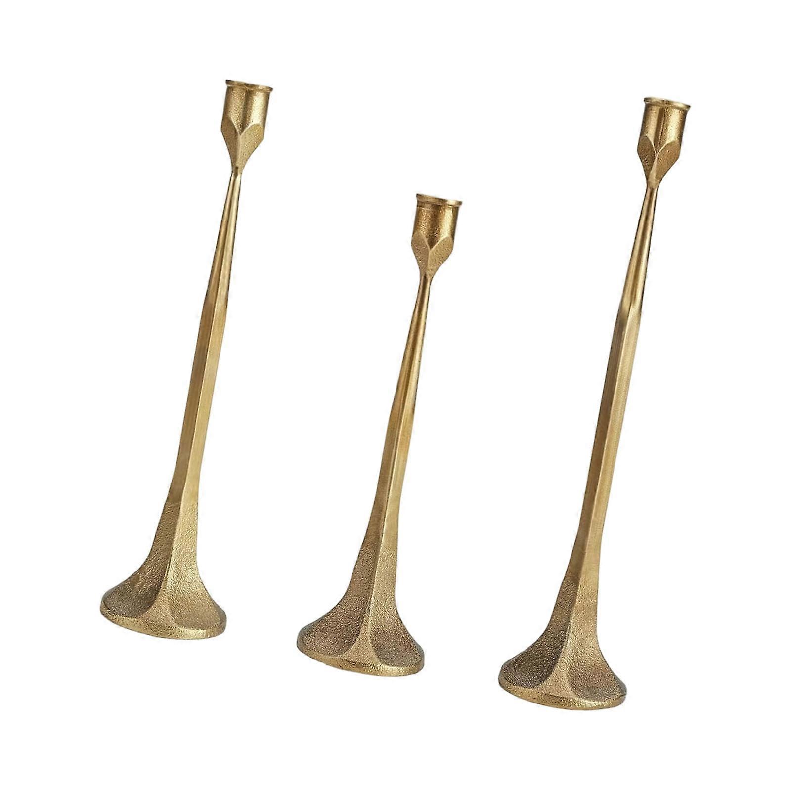 Gold Candlesticks with Elevated Designs Durable Taper Candlestick Holders for Wedding Receptions Decorative Table Scenes  Gold