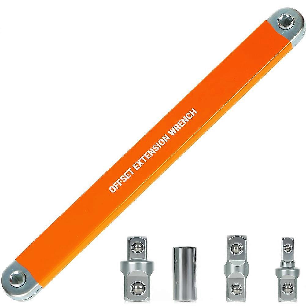 Offset Extension Wrench Set,15.4in Adjustable Wrench with 1/4in, 3/8inch, 1/2inch Square Drive Adapters and 1/4in Socket