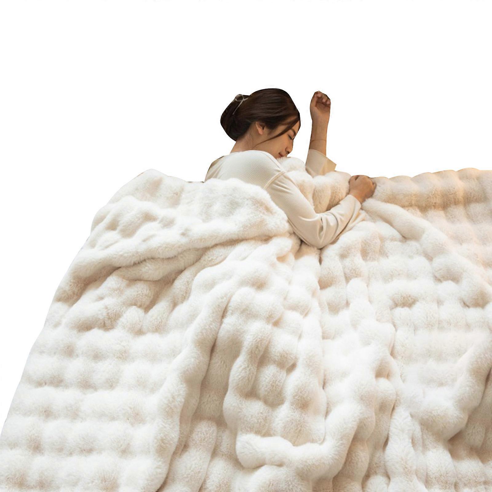 Luxurious Blanket Faux Furry Soft Cozy for Couch and Bed Throw for Cozy Napping Experience for Winter Napping Warmth  White
