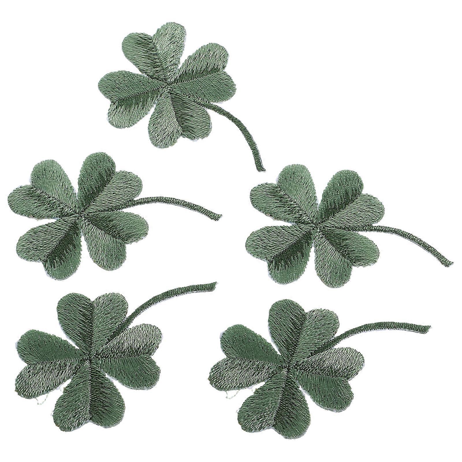 5片热熔胶贴纸四裂图案刺绣三叶草贴花DIY贴纸，适用于夹克、牛仔裤、包、服装、工艺品、装饰