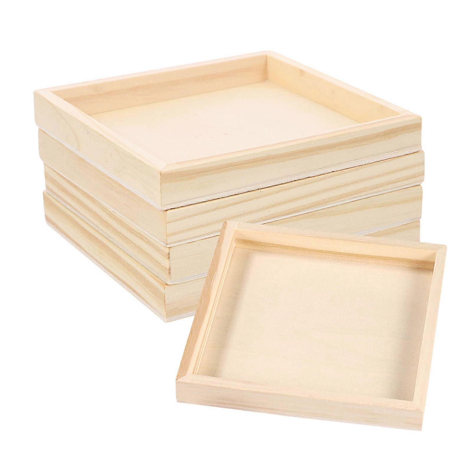 5Pcs Wooden Nested Serving Trays Square Shape Puzzle Toy Trays Practical Blocks Storage Trays